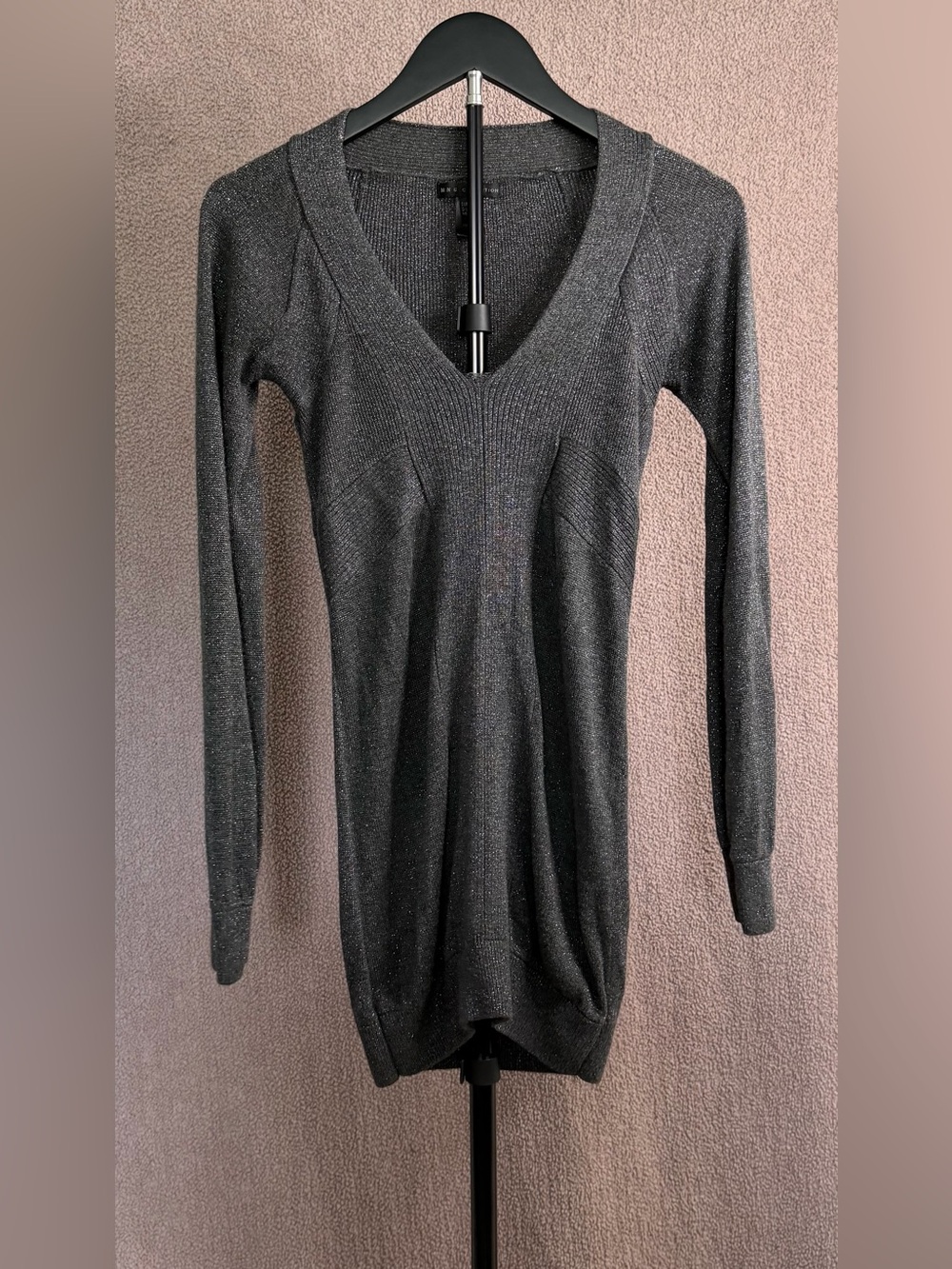 Mango MNG Collection Metallic Knit V Neck Sweater Dress M